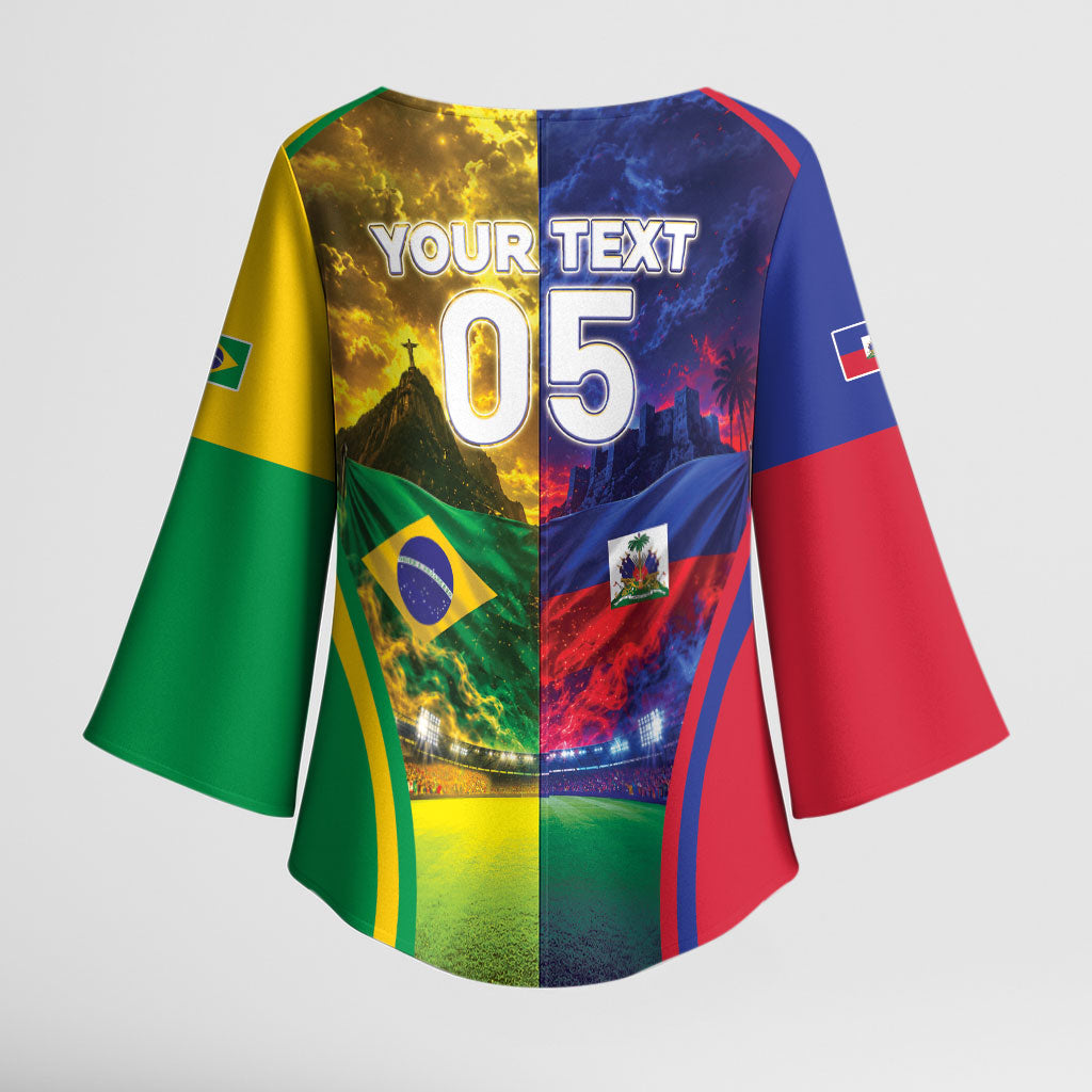 Custom Brazil Haiti 2026 World Football Kimono Sleeve Blouse Go For Glory