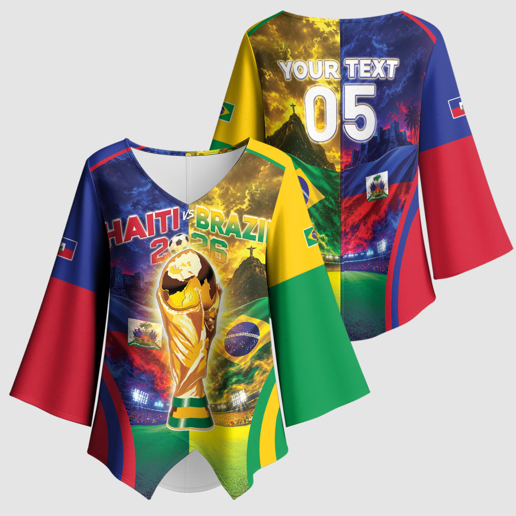 Custom Brazil Haiti 2026 World Football Kimono Sleeve Blouse Go For Glory