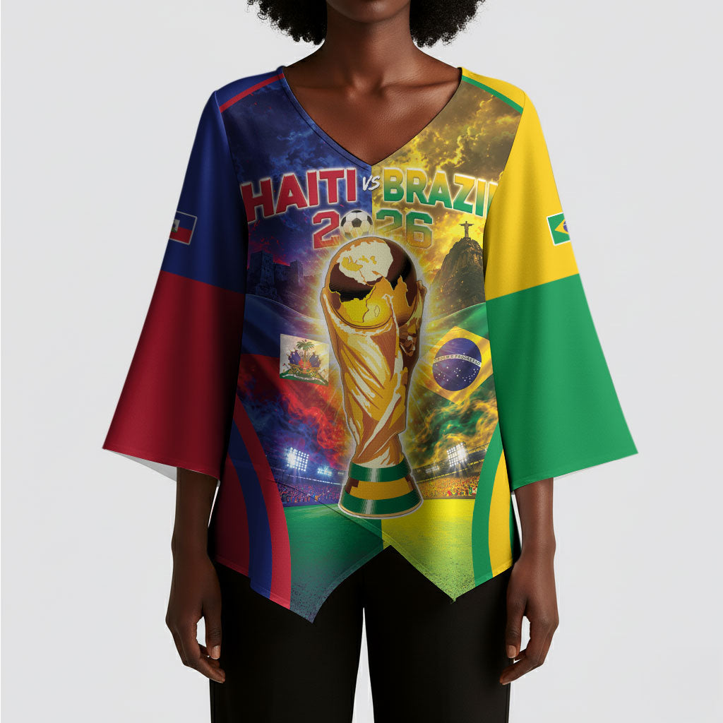 Custom Brazil Haiti 2026 World Football Kimono Sleeve Blouse Go For Glory