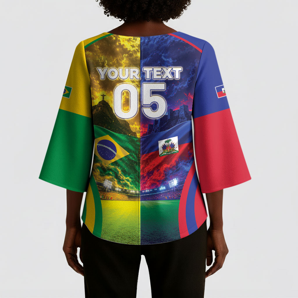Custom Brazil Haiti 2026 World Football Kimono Sleeve Blouse Go For Glory