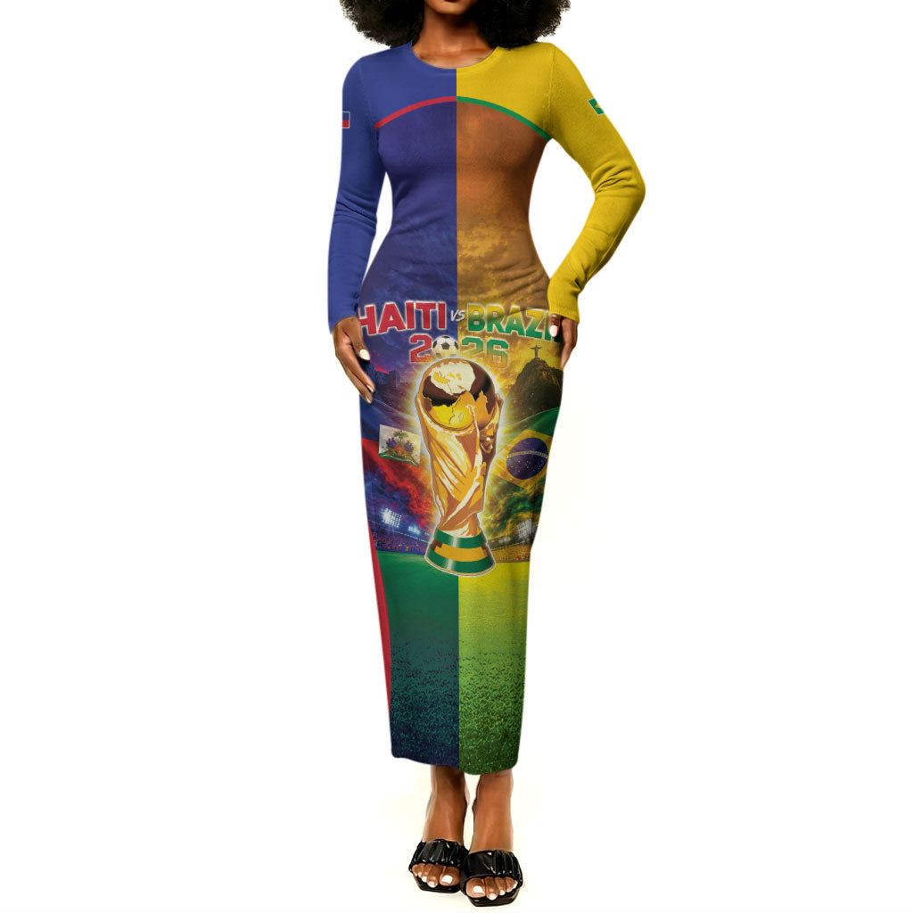 Custom Brazil Haiti 2026 World Football Long Sleeve Bodycon Dress Go For Glory