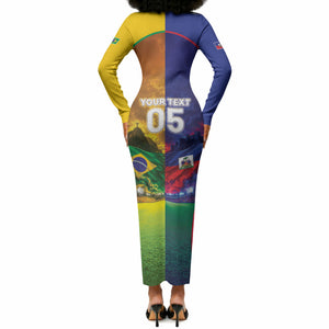 Custom Brazil Haiti 2026 World Football Long Sleeve Bodycon Dress Go For Glory