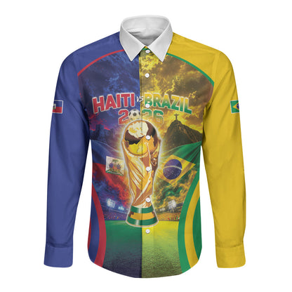 Custom Brazil Haiti 2026 World Football Long Sleeve Button Shirt Go For Glory