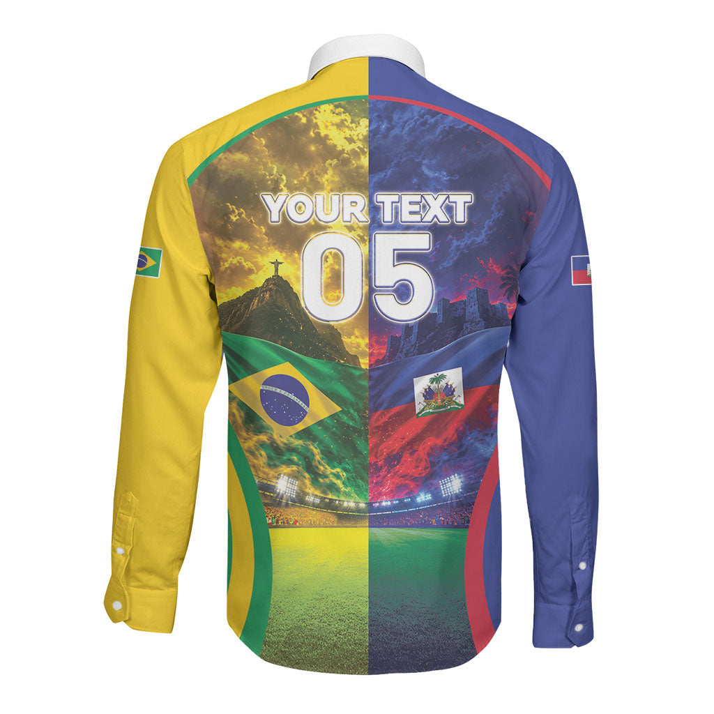 Custom Brazil Haiti 2026 World Football Long Sleeve Button Shirt Go For Glory