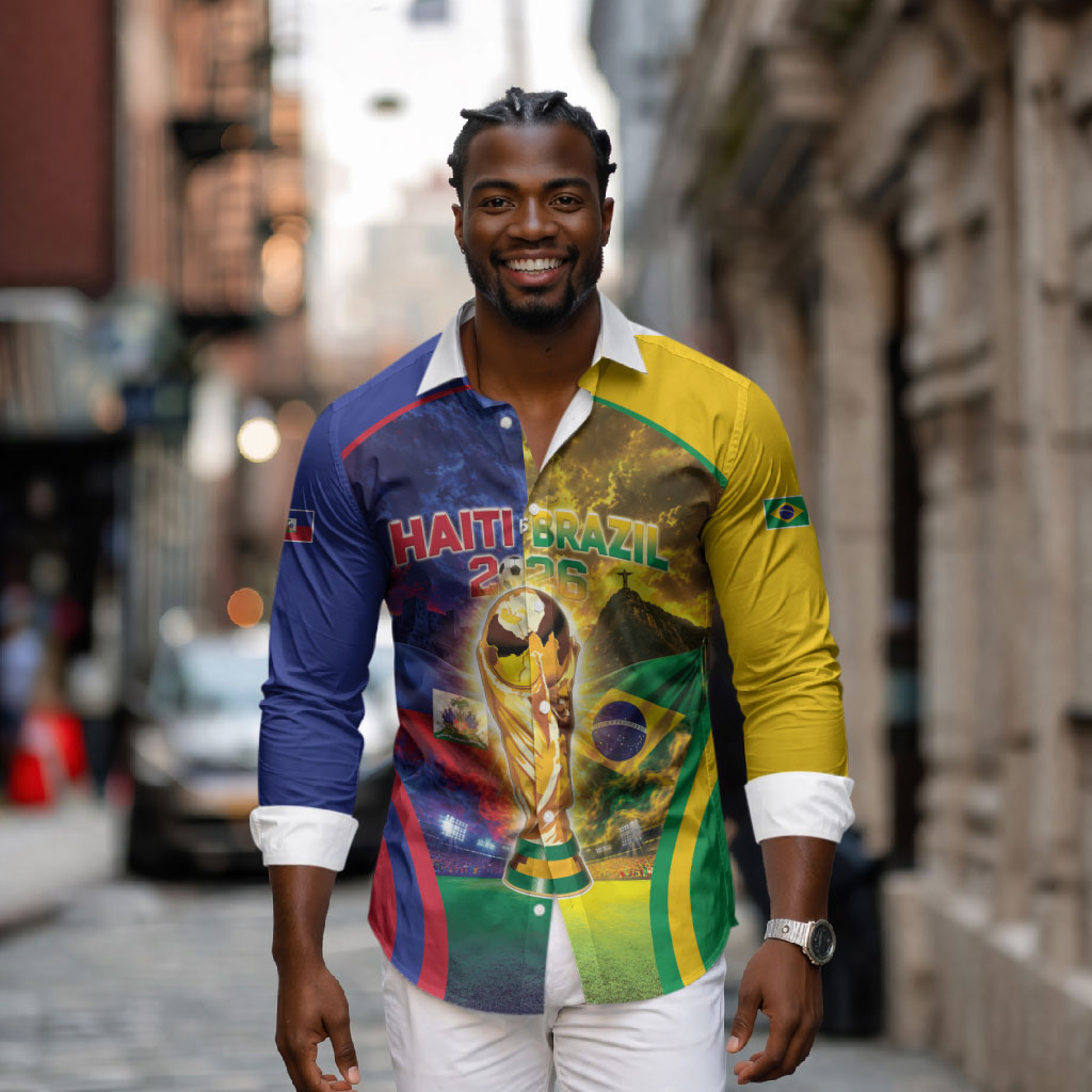 Custom Brazil Haiti 2026 World Football Long Sleeve Button Shirt Go For Glory