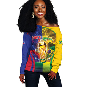 Custom Brazil Haiti 2026 World Football Off Shoulder Sweater Go For Glory