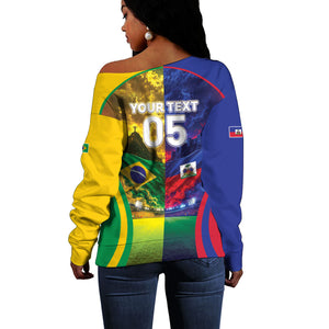 Custom Brazil Haiti 2026 World Football Off Shoulder Sweater Go For Glory