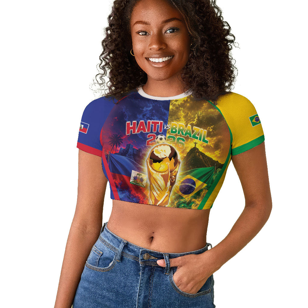 Custom Brazil Haiti 2026 World Football Raglan Cropped T shirt Go For Glory