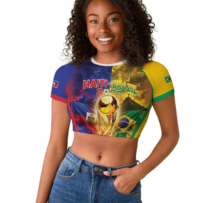 Custom Brazil Haiti 2026 World Football Raglan Cropped T shirt Go For Glory