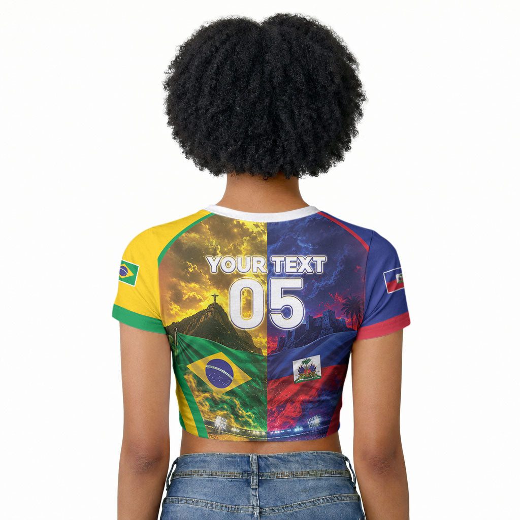 Custom Brazil Haiti 2026 World Football Raglan Cropped T shirt Go For Glory
