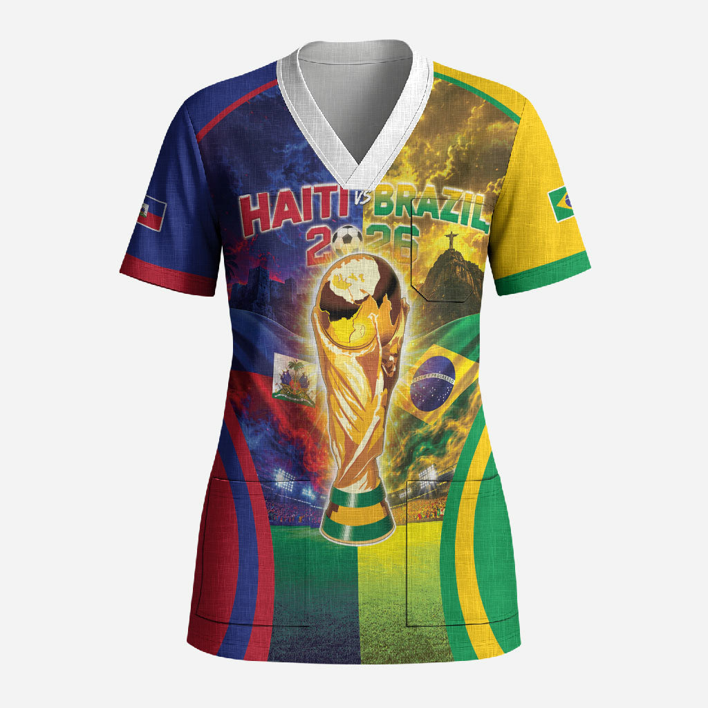 Custom Brazil Haiti 2026 World Football Scrub Top Go For Glory