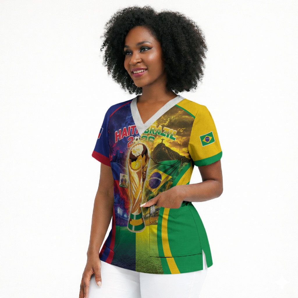 Custom Brazil Haiti 2026 World Football Scrub Top Go For Glory
