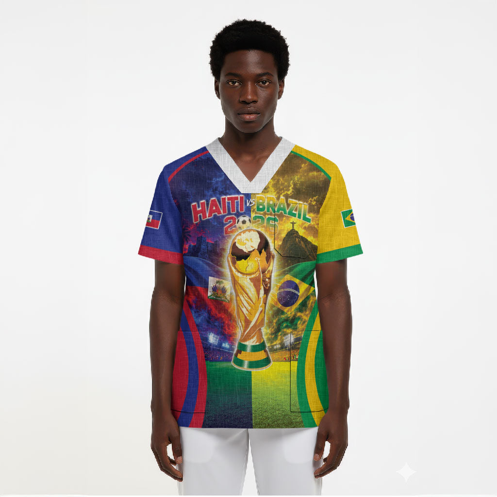 Custom Brazil Haiti 2026 World Football Scrub Top Go For Glory