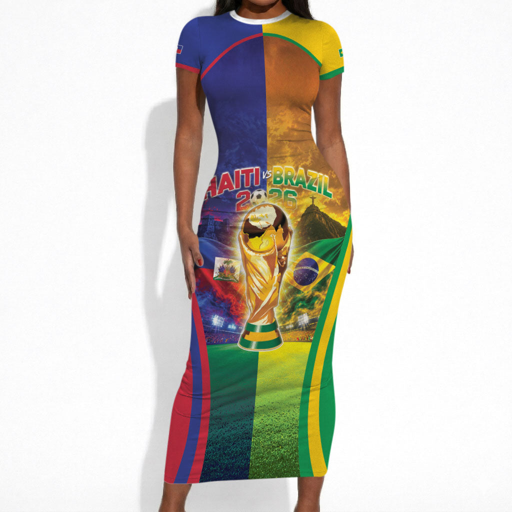 Custom Brazil Haiti 2026 World Football Short Sleeve Bodycon Dress Go For Glory