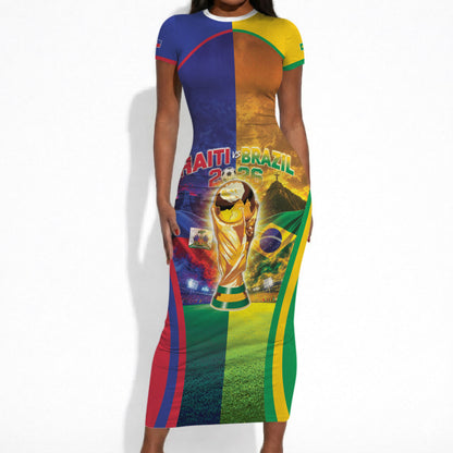 Custom Brazil Haiti 2026 World Football Short Sleeve Bodycon Dress Go For Glory