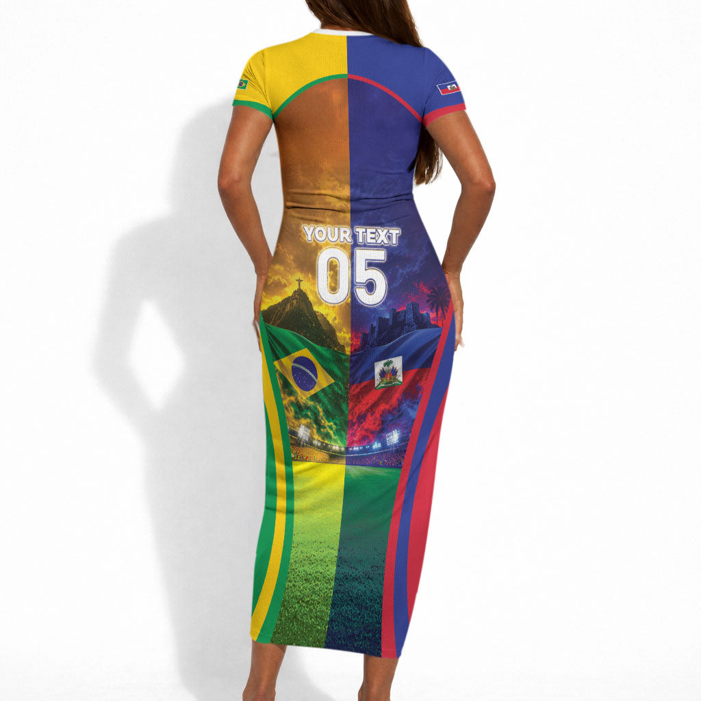 Custom Brazil Haiti 2026 World Football Short Sleeve Bodycon Dress Go For Glory
