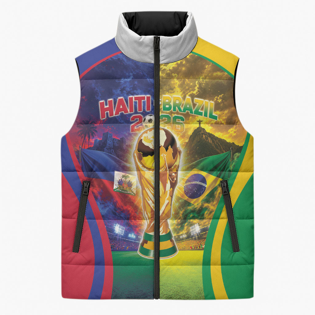 Custom Brazil Haiti 2026 World Football Sleeveless Puffer Jacket Go For Glory