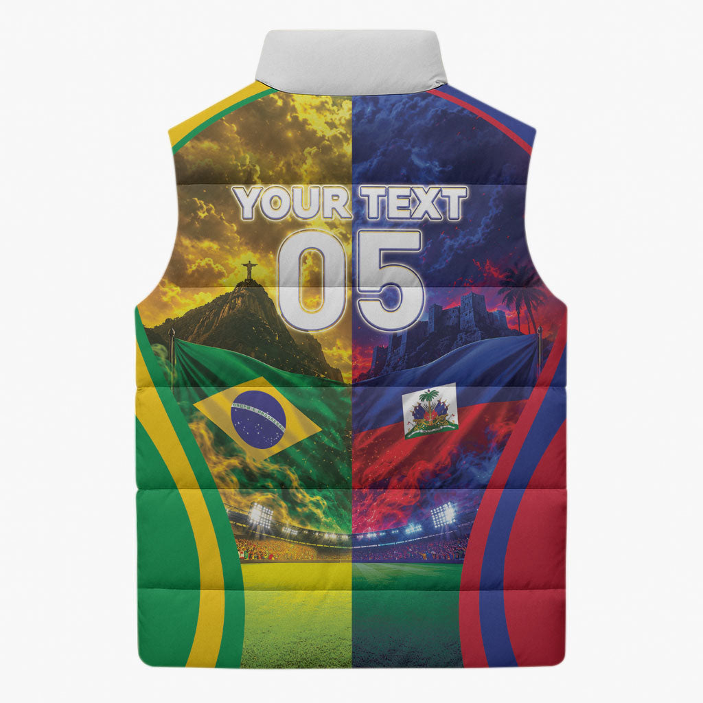 Custom Brazil Haiti 2026 World Football Sleeveless Puffer Jacket Go For Glory