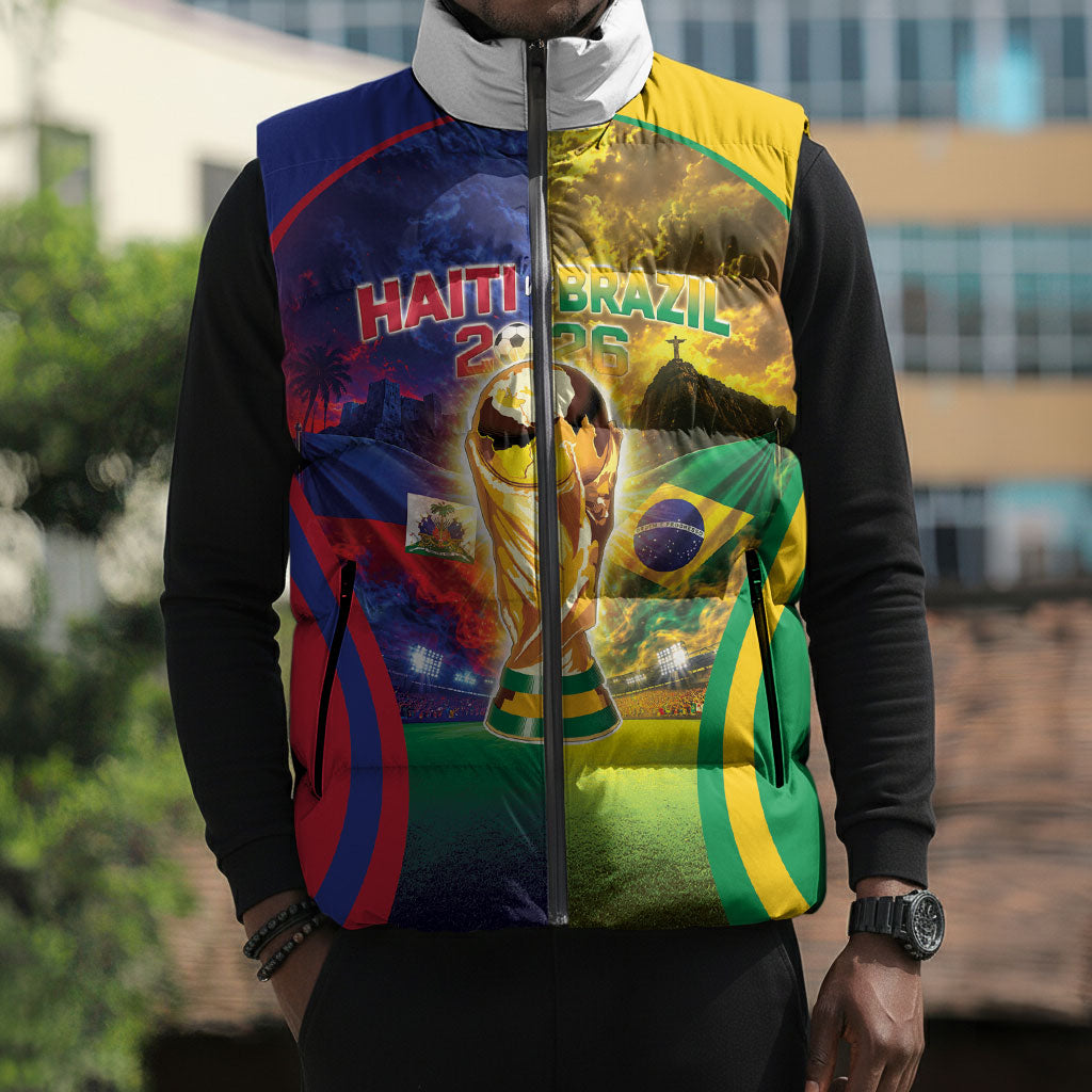Custom Brazil Haiti 2026 World Football Sleeveless Puffer Jacket Go For Glory
