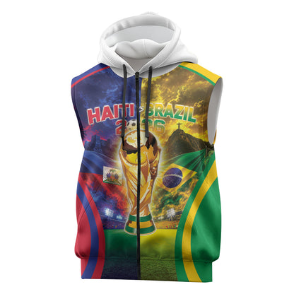Custom Brazil Haiti 2026 World Football Sleeveless Zip Hoodie Go For Glory