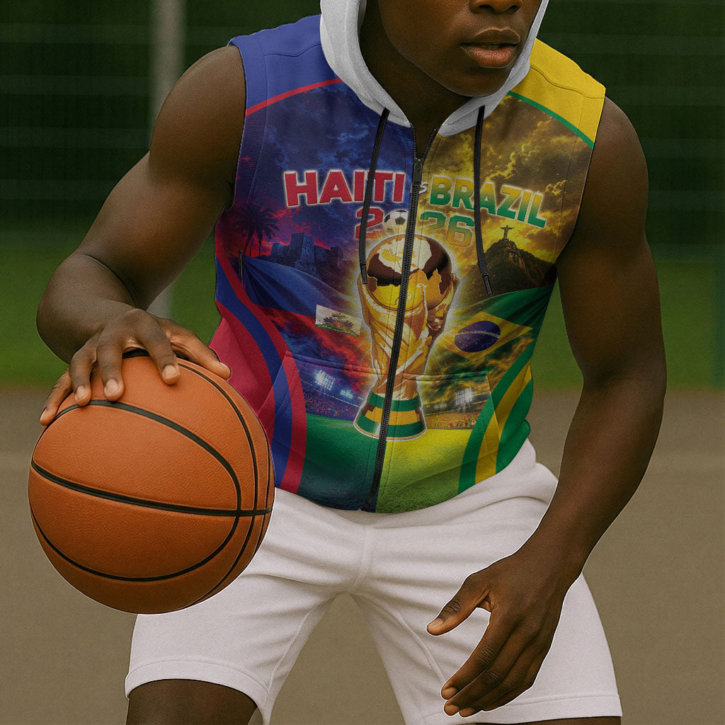 Custom Brazil Haiti 2026 World Football Sleeveless Zip Hoodie Go For Glory