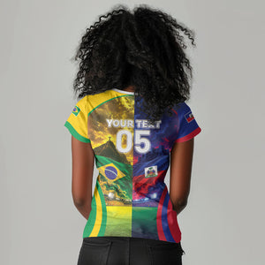 Custom Brazil Haiti 2026 World Football Women V-Neck T-Shirt Go For Glory