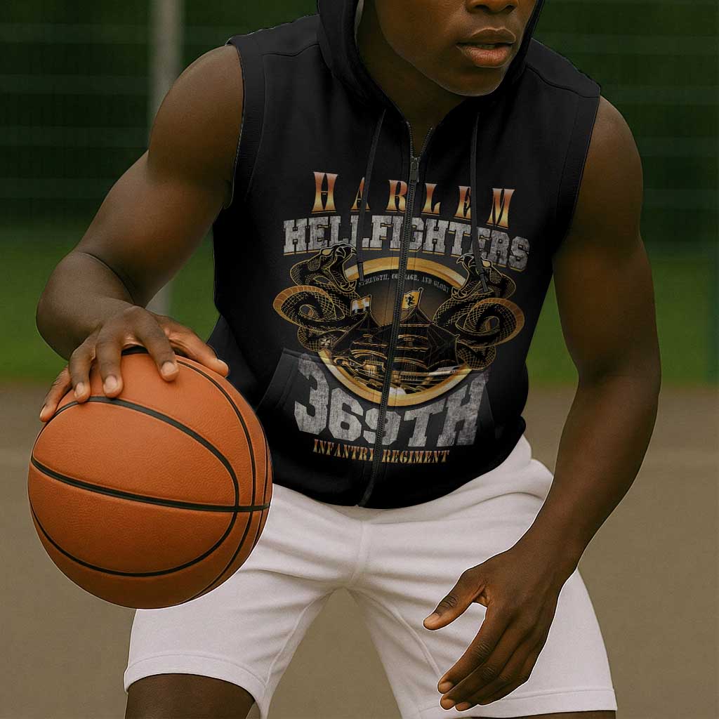 Never Forget Harlem Hellfighters Sleeveless Zip Hoodie Strength Courage And Glory