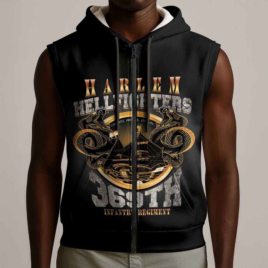 Never Forget Harlem Hellfighters Sleeveless Zip Hoodie Strength Courage And Glory