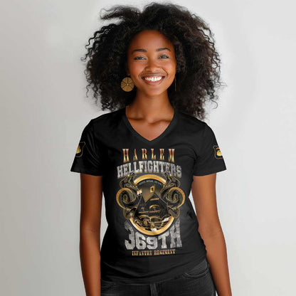 Never Forget Harlem Hellfighters Women V-Neck T-Shirt Strength Courage And Glory