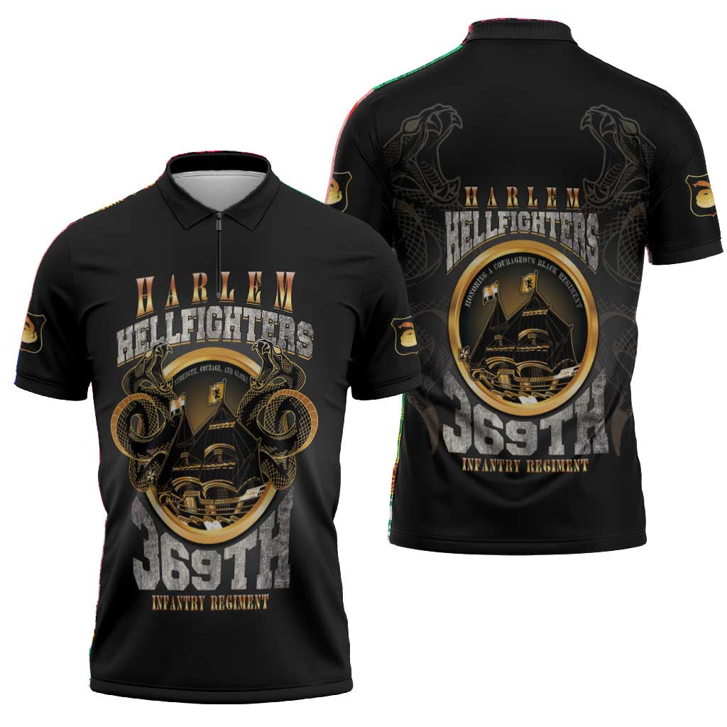 Never Forget Harlem Hellfighters Zipper Polo Shirt Strength Courage And Glory