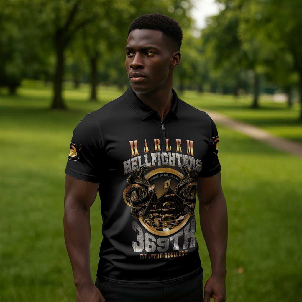 Never Forget Harlem Hellfighters Zipper Polo Shirt Strength Courage And Glory