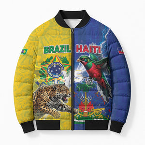 Custom Brazil And Haiti Football Bomber Puffer Jacket Jaguar With Kanson Wouj Special Style