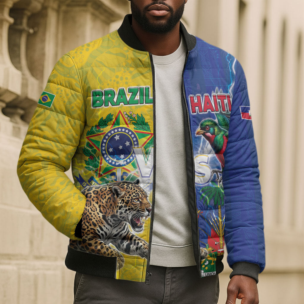 Custom Brazil And Haiti Football Bomber Puffer Jacket Jaguar With Kanson Wouj Special Style