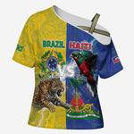 Custom Brazil And Haiti Football Cross Shoulder Shirt Jaguar With Kanson Wouj Special Style