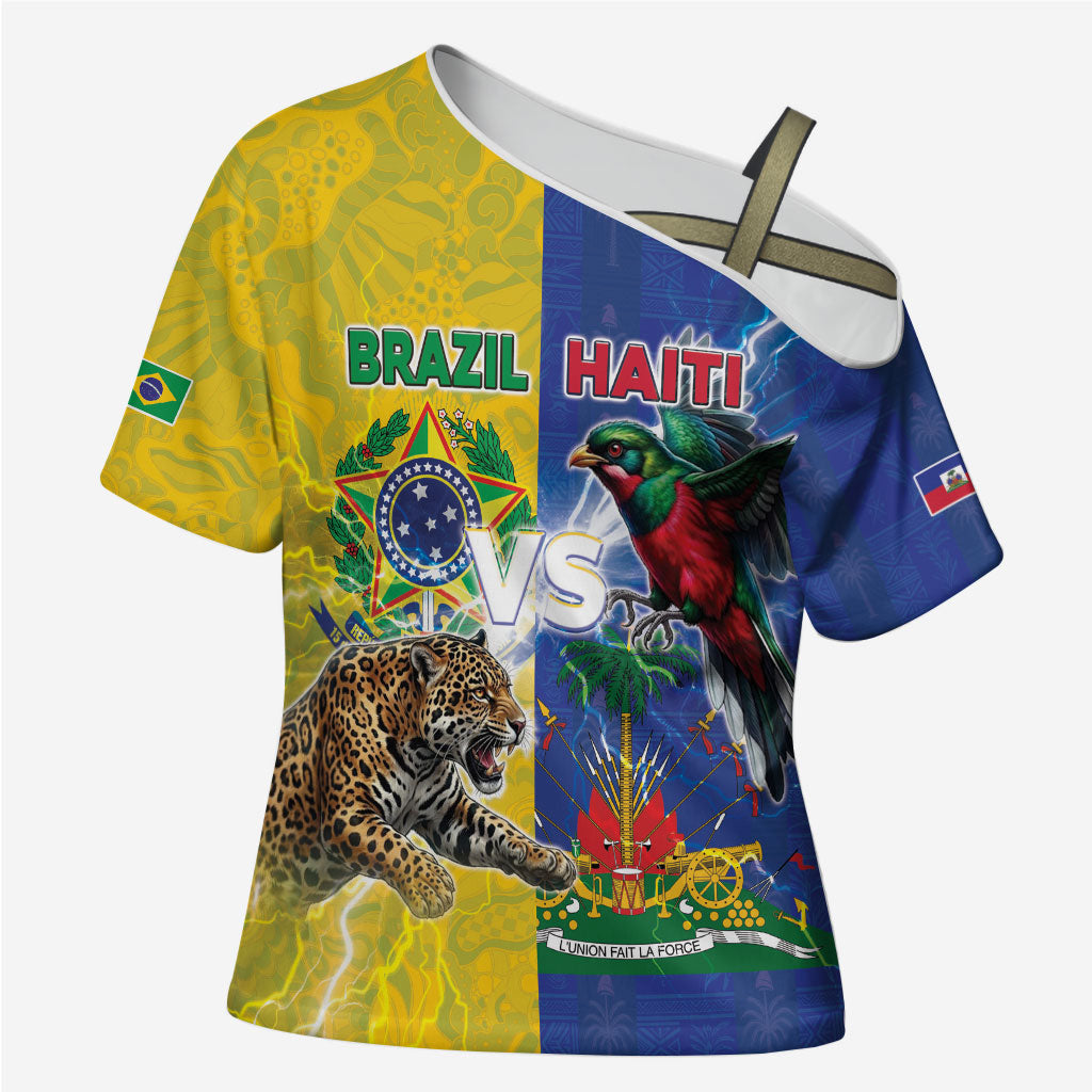 Custom Brazil And Haiti Football Cross Shoulder Shirt Jaguar With Kanson Wouj Special Style