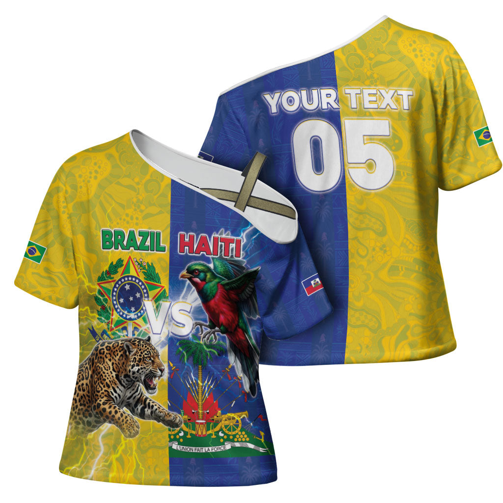 Custom Brazil And Haiti Football Cross Shoulder Shirt Jaguar With Kanson Wouj Special Style