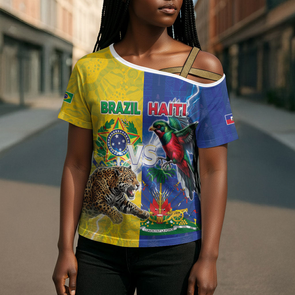 Custom Brazil And Haiti Football Cross Shoulder Shirt Jaguar With Kanson Wouj Special Style