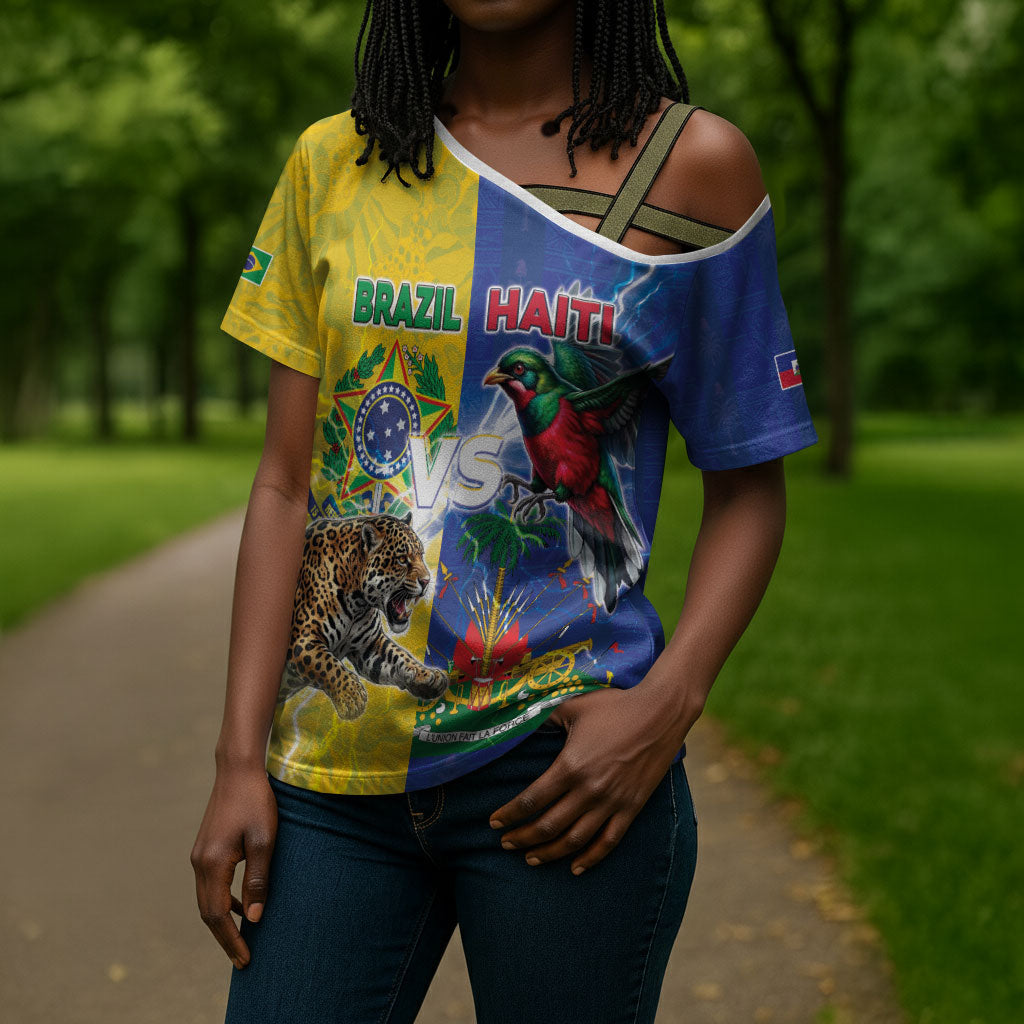 Custom Brazil And Haiti Football Cross Shoulder Shirt Jaguar With Kanson Wouj Special Style
