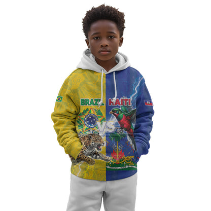 Custom Brazil And Haiti Football Kid Hoodie Jaguar With Kanson Wouj Special Style
