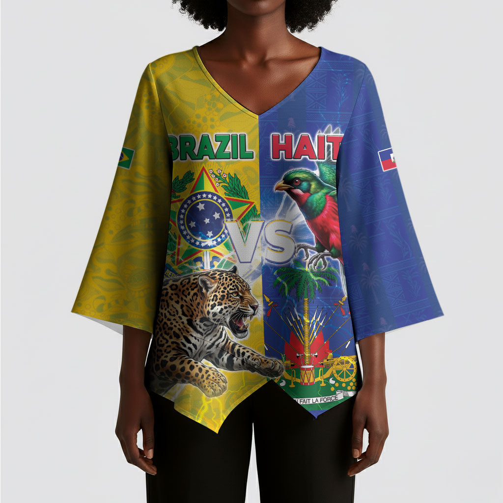 Custom Brazil And Haiti Football Kimono Sleeve Blouse Jaguar With Kanson Wouj Special Style