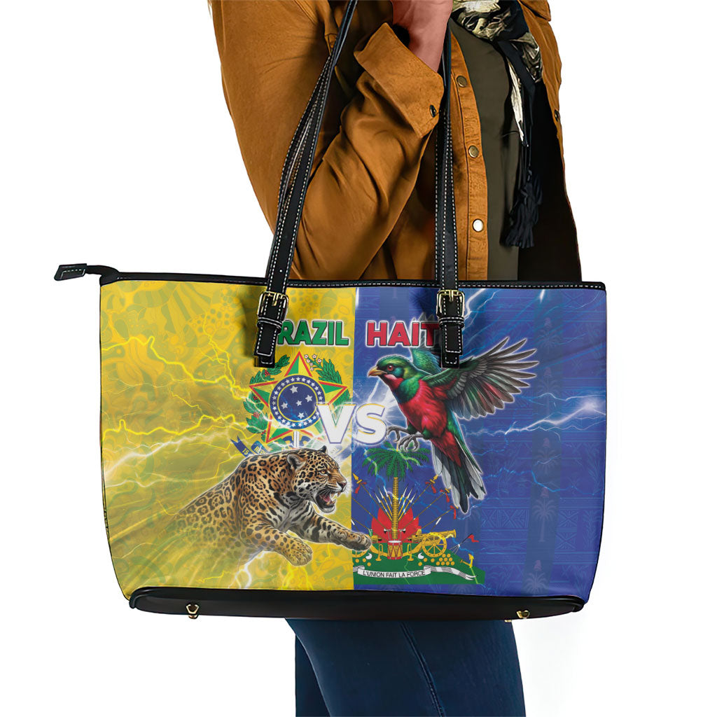 Brazil And Haiti Football Leather Tote Bag Jaguar With Kanson Wouj Special Style