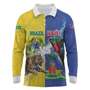 Custom Brazil And Haiti Football Long Sleeve Polo Shirt Jaguar With Kanson Wouj Special Style