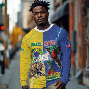 Custom Brazil And Haiti Football Long Sleeve Shirt Jaguar With Kanson Wouj Special Style