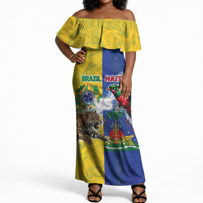 Custom Brazil And Haiti Football Off Shoulder Maxi Dress Jaguar With Kanson Wouj Special Style