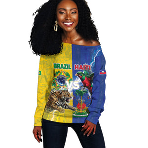 Custom Brazil And Haiti Football Off Shoulder Sweater Jaguar With Kanson Wouj Special Style