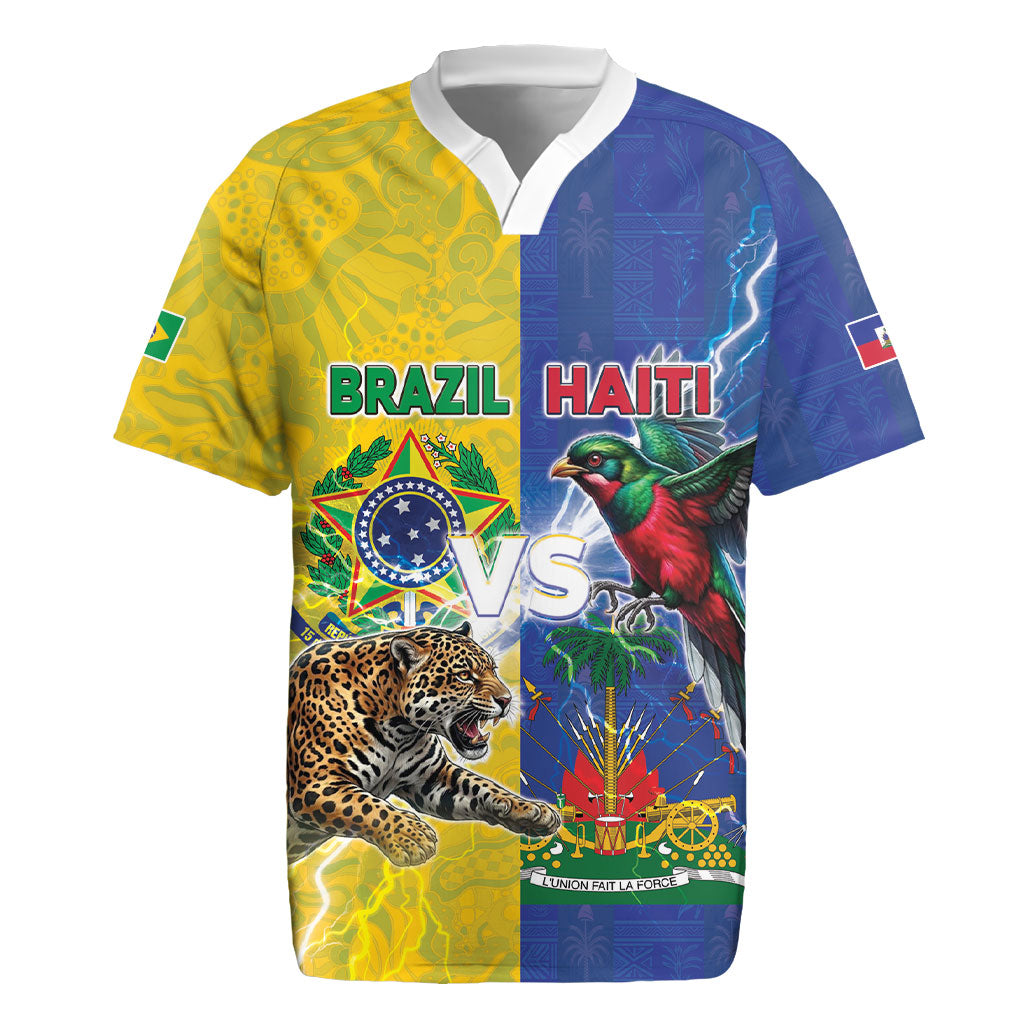 Custom Brazil And Haiti Football Rugby Jersey Jaguar With Kanson Wouj Special Style