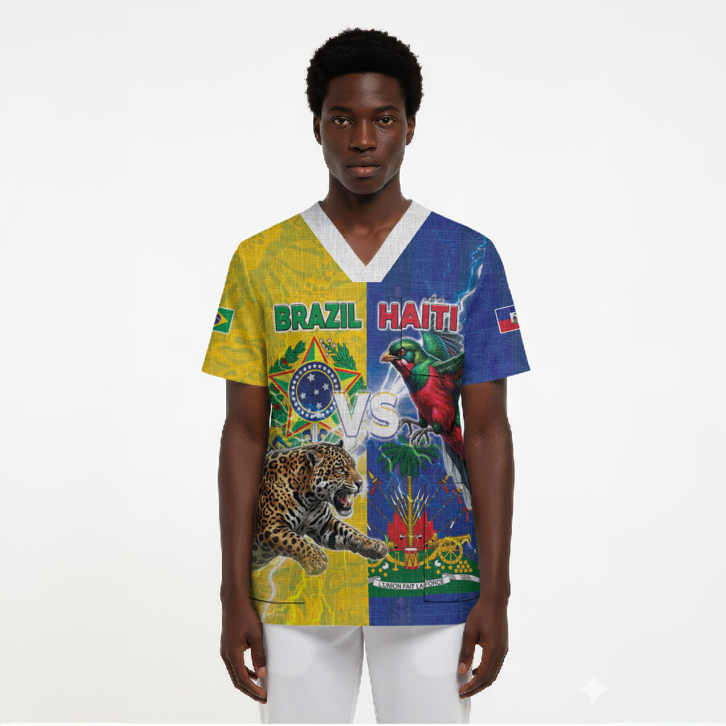 Custom Brazil And Haiti Football Scrub Top Jaguar With Kanson Wouj Special Style