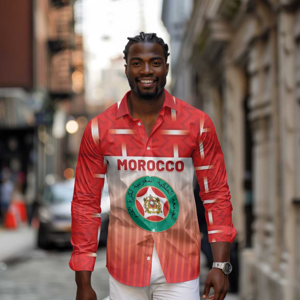 Custom Morocco Football Long Sleeve Button Shirt 1994 Retro Red Version - African Pride