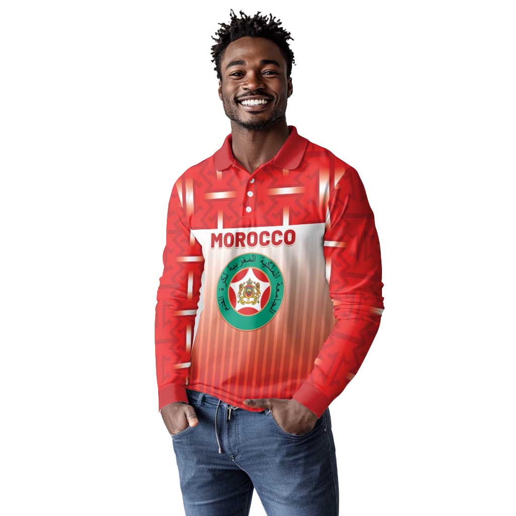 Custom Morocco Football Long Sleeve Polo Shirt 1994 Retro Red Version - African Pride
