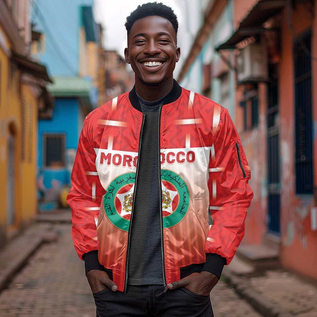 Custom Morocco Football Sleeve Zip Bomber Jacket 1994 Retro Red Version - African Pride